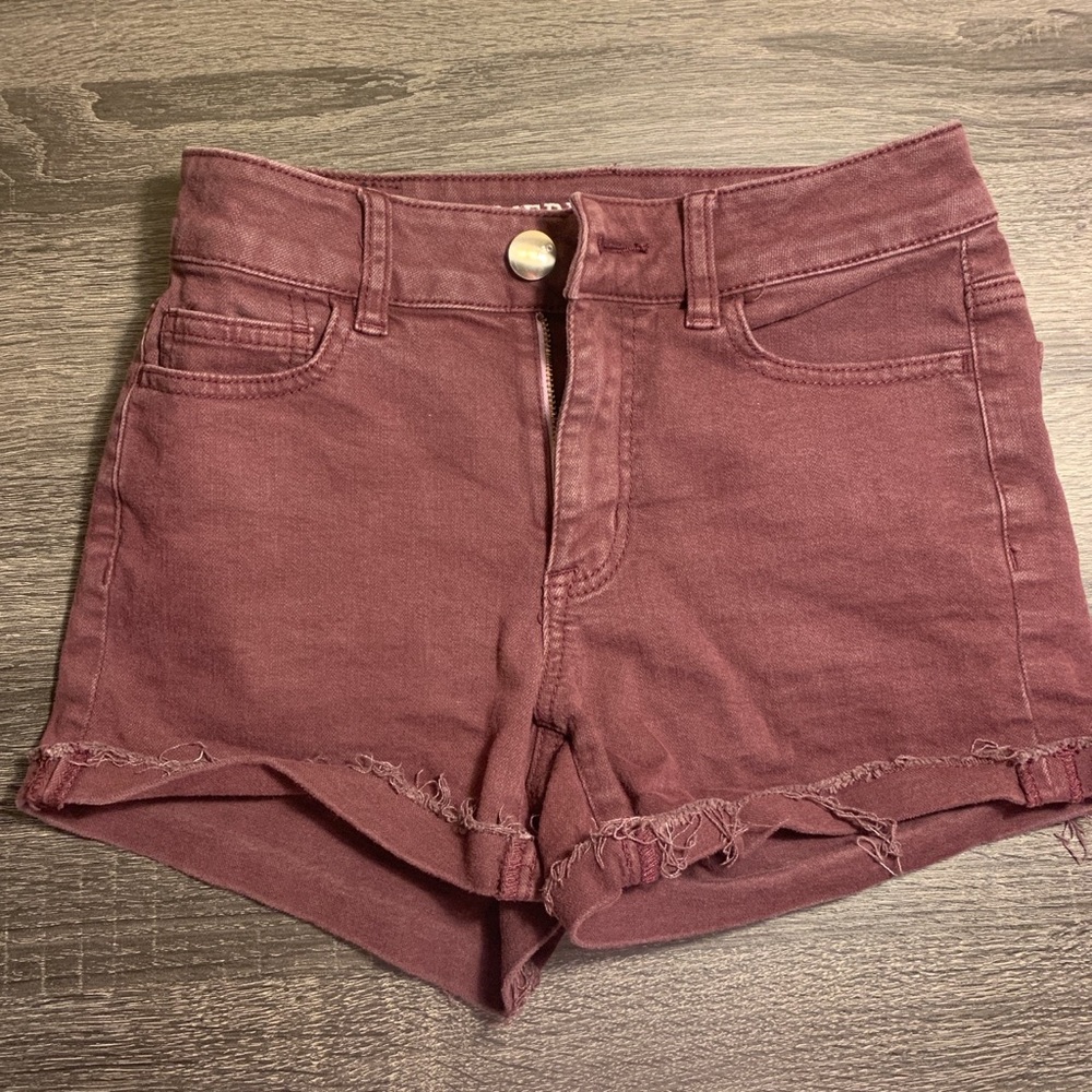 Maroon denim shorts